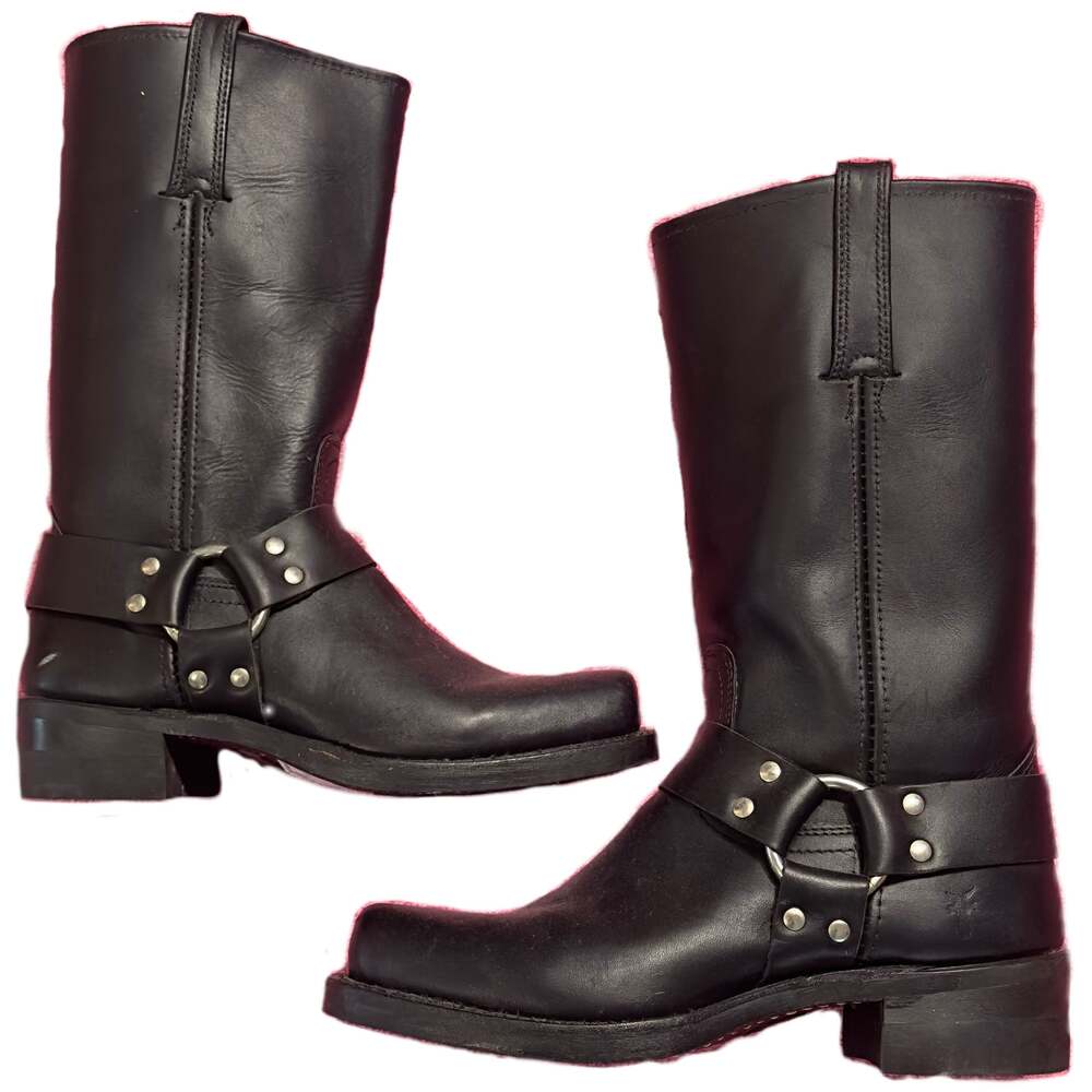 FRYE womens Harness Boots, Black Leather Motorcycle Style